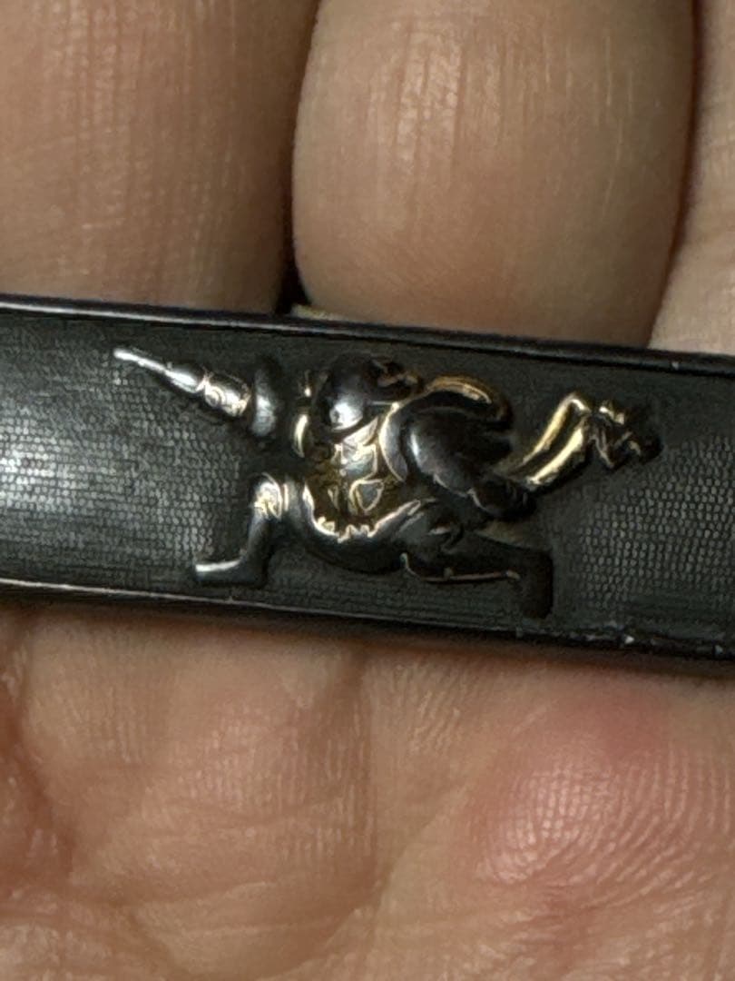 江戸期 四分一 小柄 金銀象嵌 人物図 煙管 キセル 喫煙具