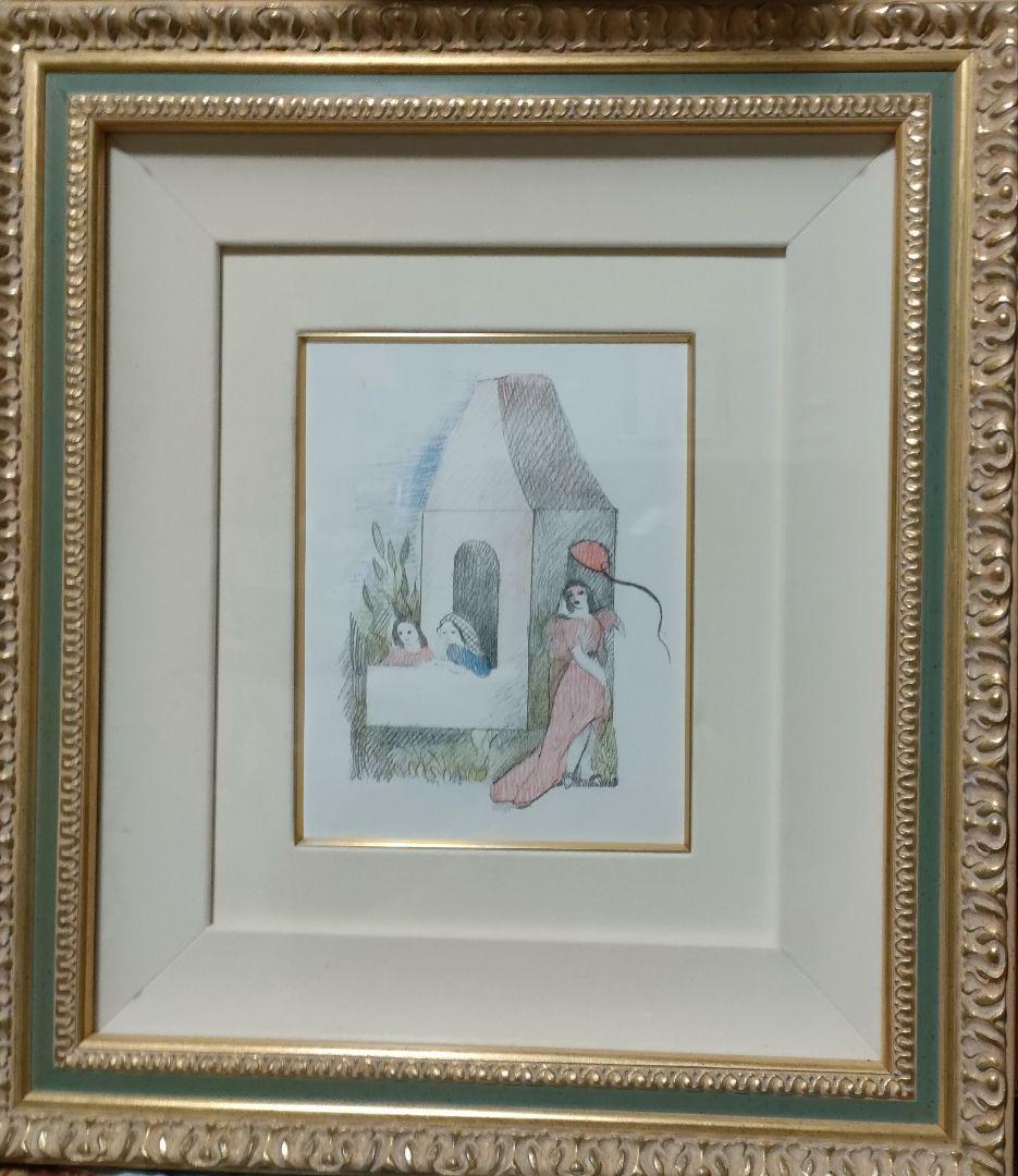 ローランサンの多色刷りリトグラフ　園遊会　ガーデンパーティー　女流巨匠