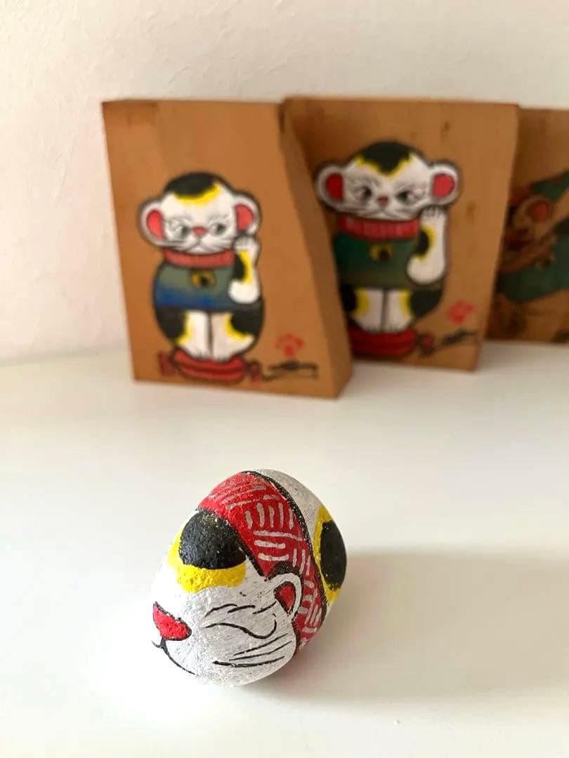 [超希少品]尾道「猫の細道」招き猫 木札、陶板、福石猫5点セット