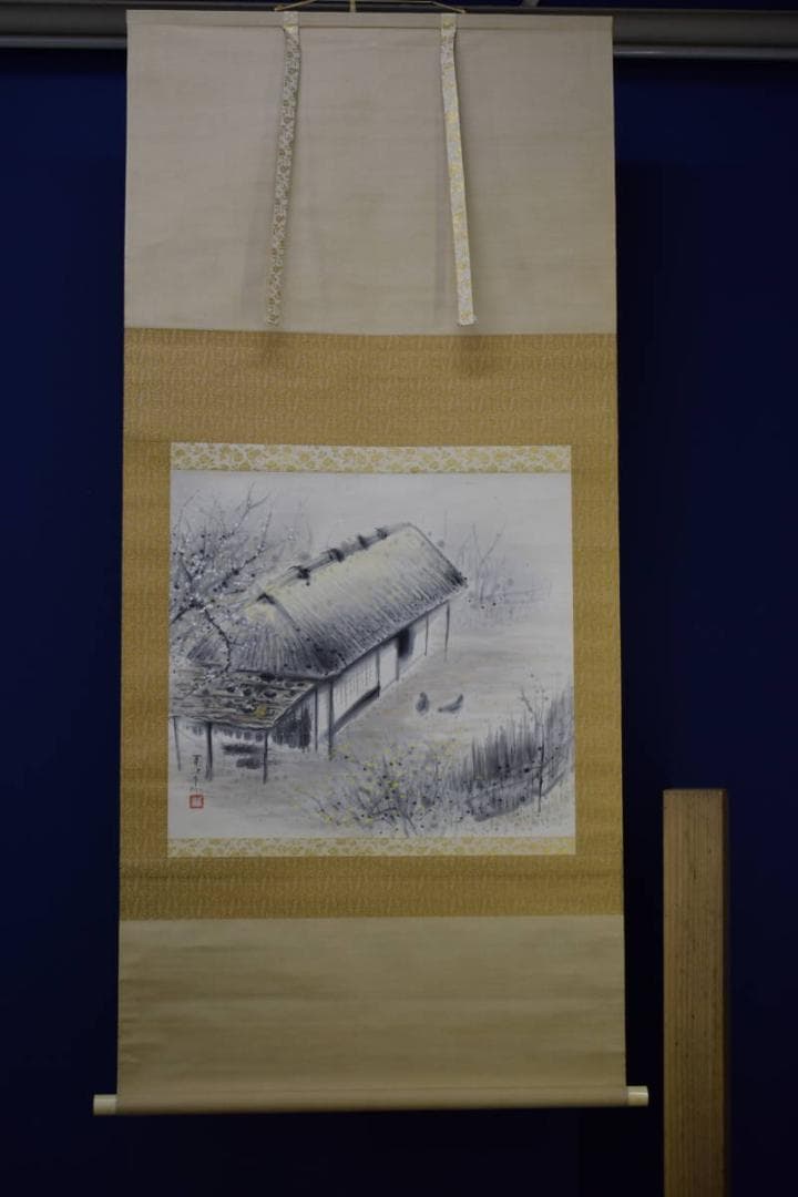 真作/日本橋三越で初の個展/田中案山子/双鶏梅図/布袋屋掛軸HG-760