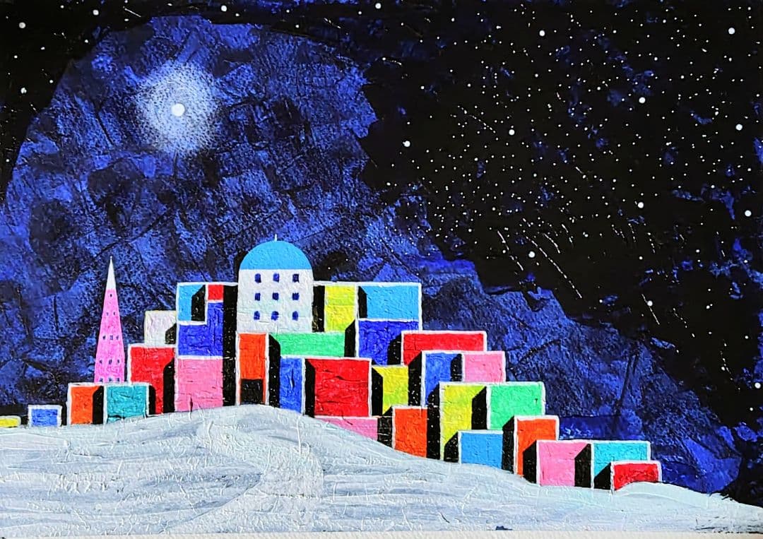 「color box town」手描きアクリル原画 A4 額縁無し