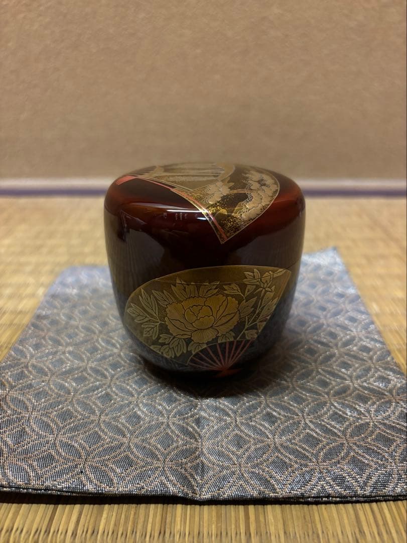 鵬雲斎　箱書　加賀蒔絵　岩倉隆弘峯　扇面大棗　棗　茶器　茶道具　山中塗