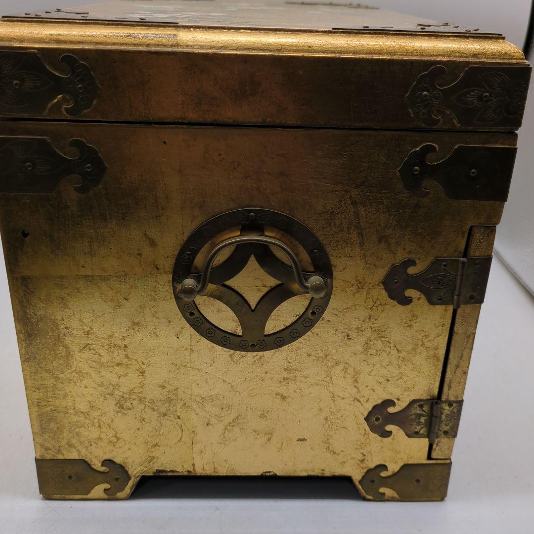 李朝 宝石箱 金箔装飾 花鳥模様 漆塗り　骨董品　時代物　旧家　初出　蔵出