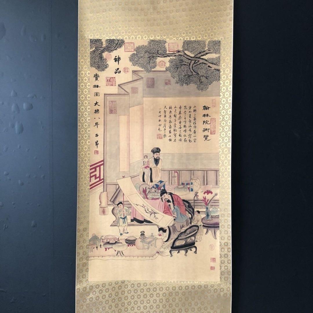 趙孟頫 賞梅図 掛け軸 三尺中堂 人物画 表装済 サイズ：174×77cm