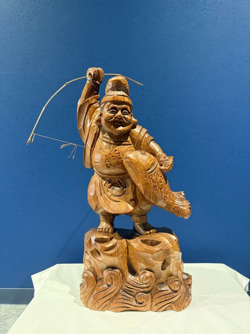 大黒様　木製彫刻 釣りをする　約57cm